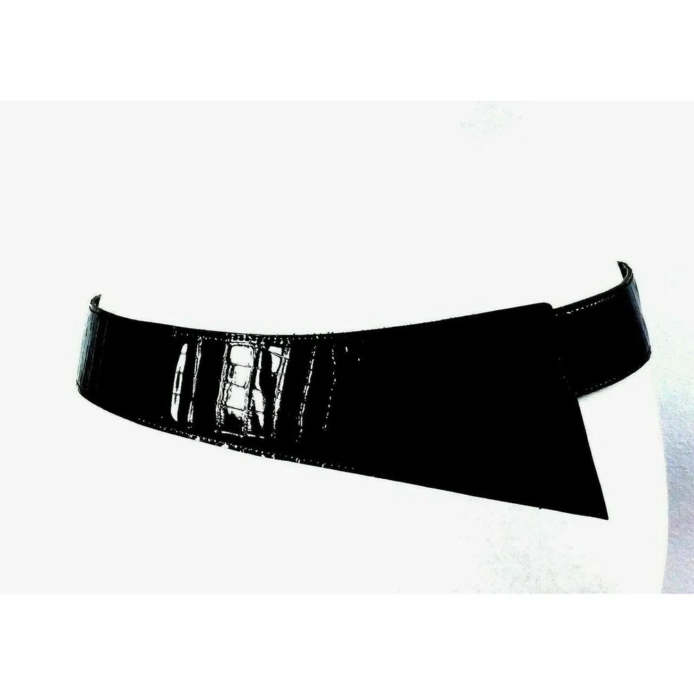 Vintage Retro‎ Womens Belt Size 14 Black Shiny Faux Alligator Print
